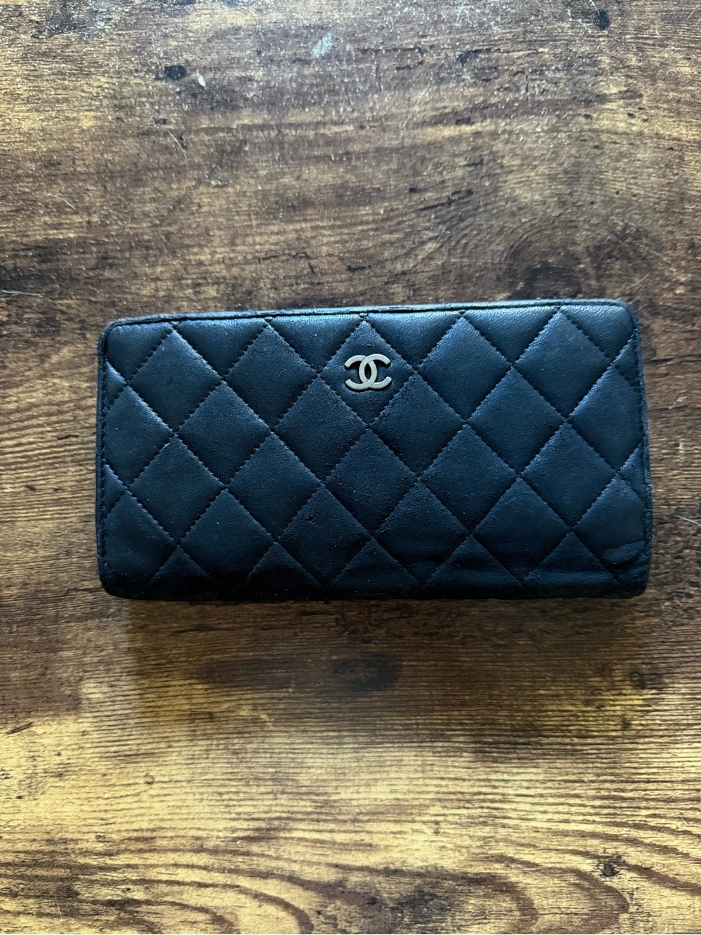 CHANEL Black Quilted Open Flap Wallet